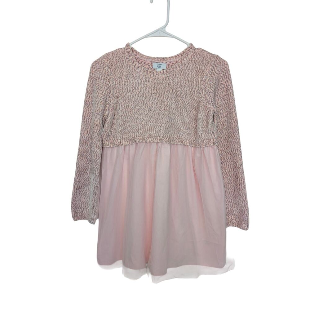 Crown & Ivy Girls Dresses, Pink Chenille Long Sleeve Tulle Dress, Sz L